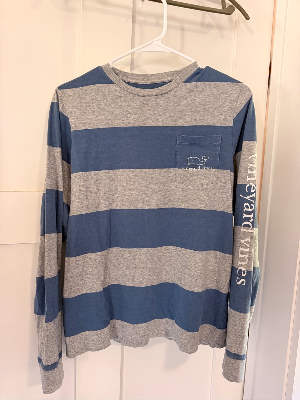 Vineyard Vines Kid’s Blue & Gray Striped Long Sleeve Pocket Tee